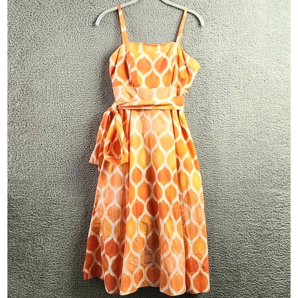 Anthropologie Maeve Dress Womens Size 8 Orange Freya Poplin Rockabilly Retro